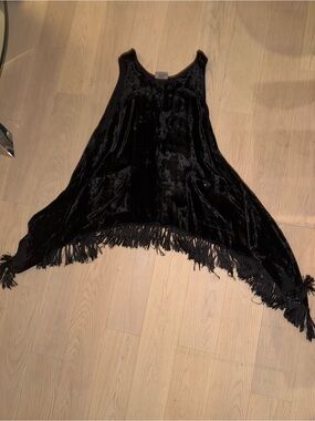 Black Velvet Fringe Tank Top - Women